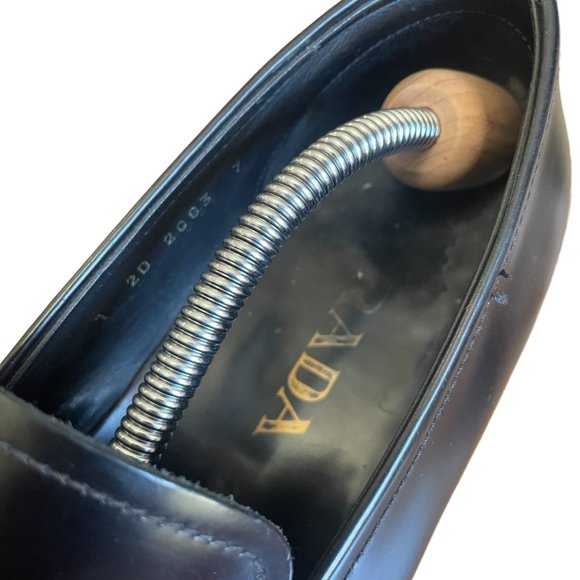 Prada Men's Black Leather Loafers with Silver Tone Buckle Detail Size 7 - Picture 6 of 16
